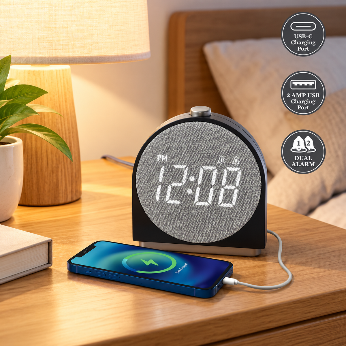 Fabric Display Charging Alarm Clock